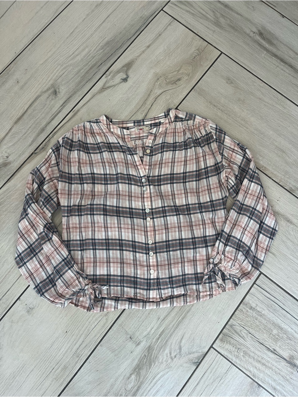 Faherty Lightweight Plaid Button-Front Blouse - Pink/Gray